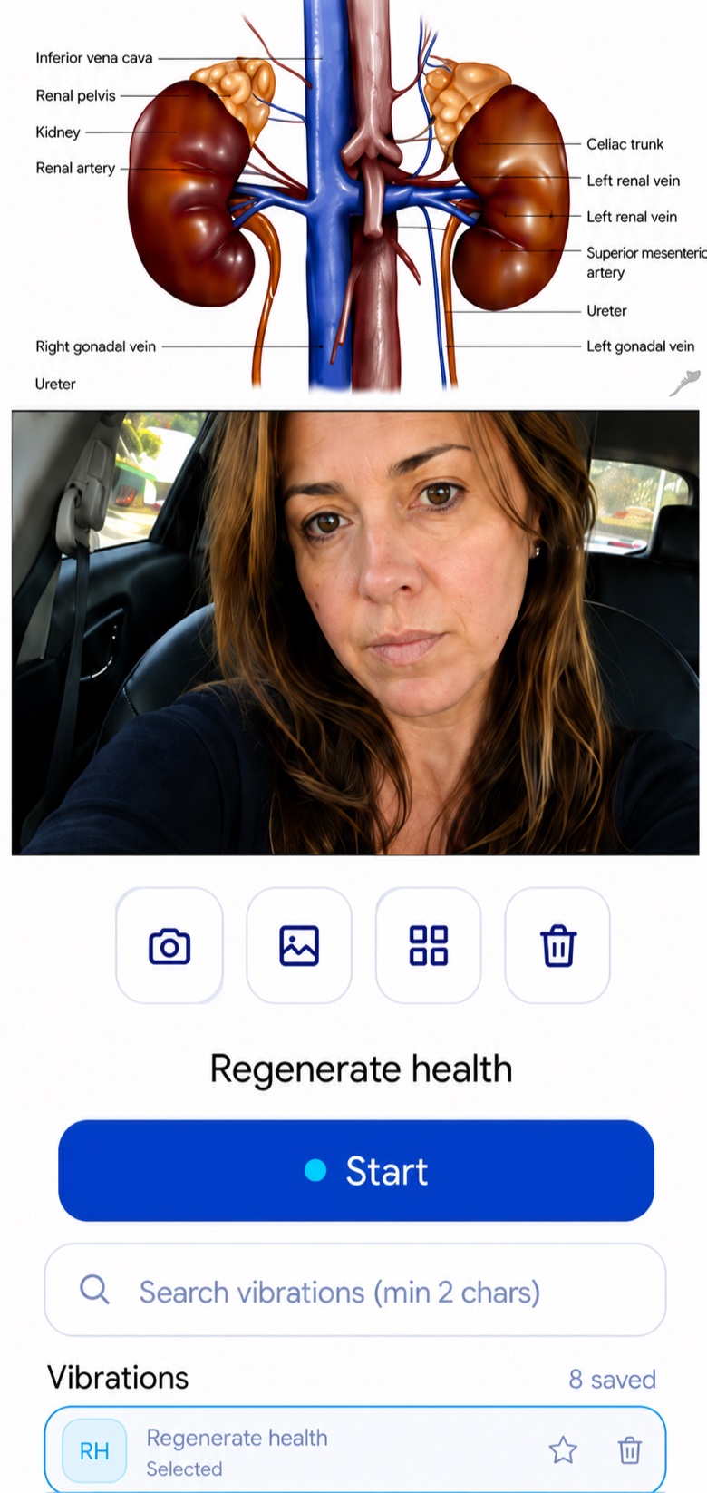Vibe Heal chargeant une photo avec la vibration Regenerate Health